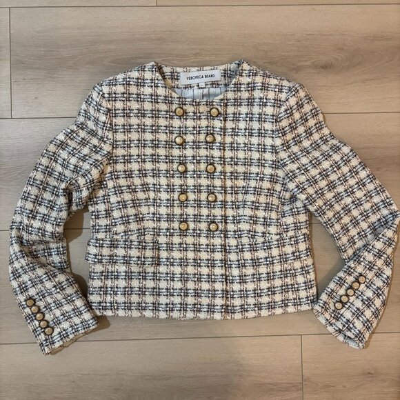 Veronica Beard Bentley Check Tweed Crop Jacket - Picture 4 of 9